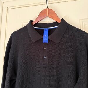 Kit and Ace Men’s Black Lightweight Textured Polo Sweater - Men's Med. SPRING.